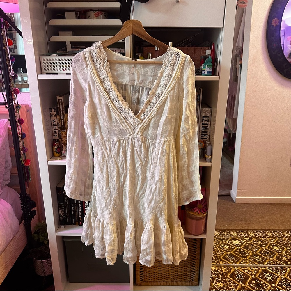 cream white lace free people cut out boho dress